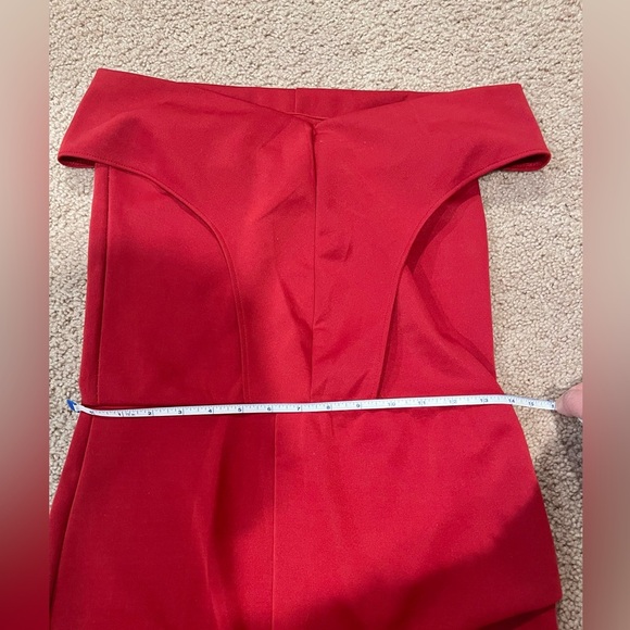 Women's red off-shoulder bodycon mini dress with front slit - Picture 5 of 8